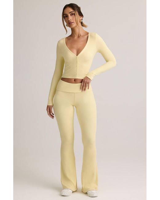 Oh Polly Yellow Modal Ribbed Foldover Flared Trousers