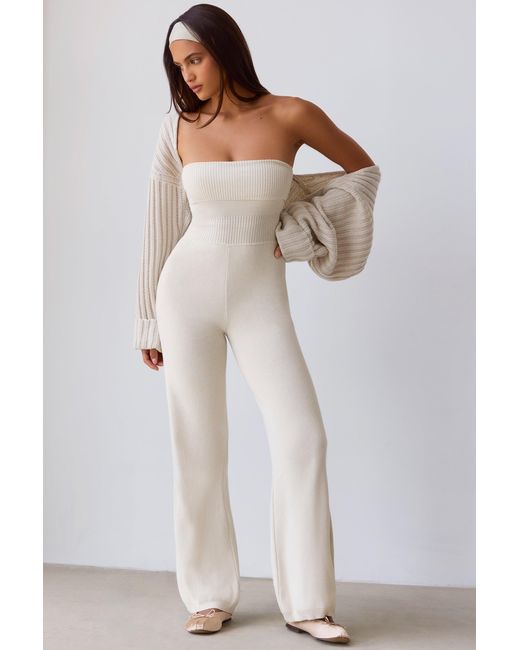 BO+TEE White Chunky Knit Bandeau Kick Flare Jumpsuit