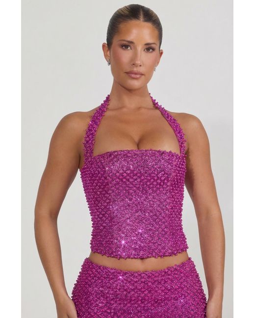 Oh Polly Purple Embellished Halterneck Corset Top