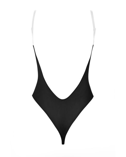 Oh Polly Black Soft Mesh Invisible Strap Thong Bodysuit