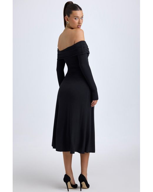 Oh Polly Black Modal Off-Shoulder Ruched Midaxi Dress