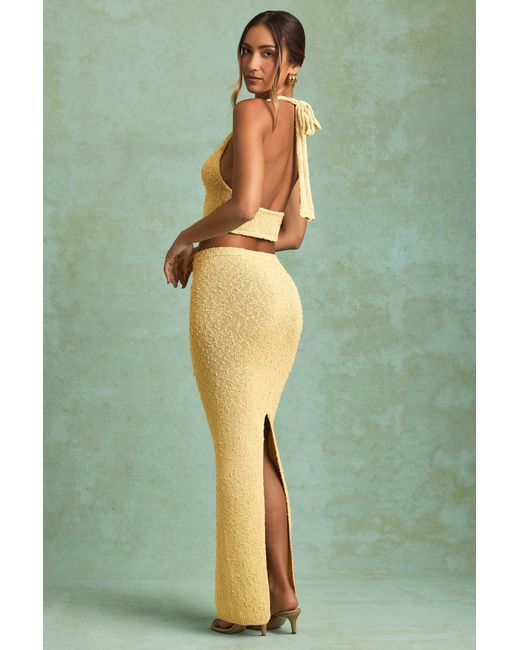 Oh Polly Yellow Bouclé Mid-Rise Maxi Skirt