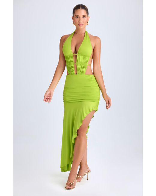 Oh Polly Green Asymmetric Cut-Out Halterneck Midaxi Dress