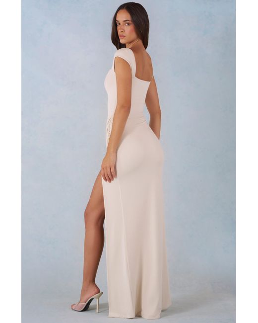 Oh Polly White Modal Sweetheart-Neck Cowl-Waist Maxi Dress