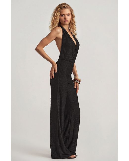 Oh Polly Black Devoré Halterneck Open-Back Jumpsuit