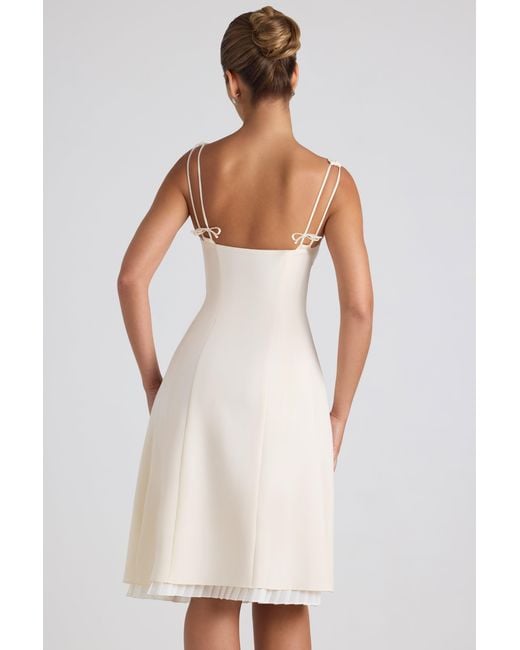 Oh Polly White Bow-Detail Pleated A-Line Midi Dress