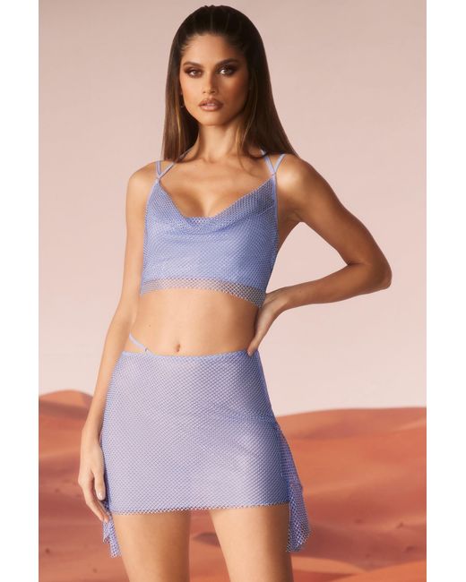 Oh Polly Blue Embellished Strap Detail Mini Skirt