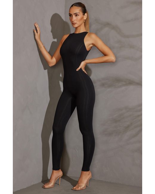 Oh Polly Black Racer Neck Jumpsuit