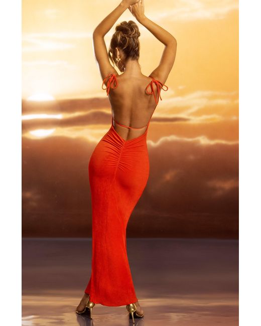 Oh Polly Textured Jersey Open Back Maxi Dress