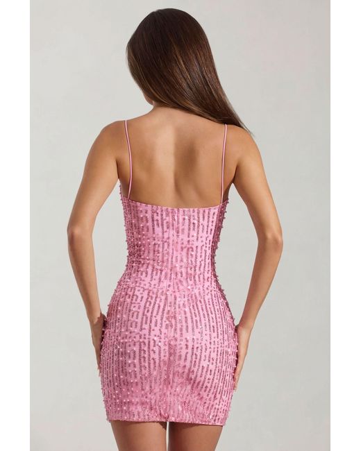 Oh Polly Pink Embellished Scoop-Neck Bodycon Mini Dress
