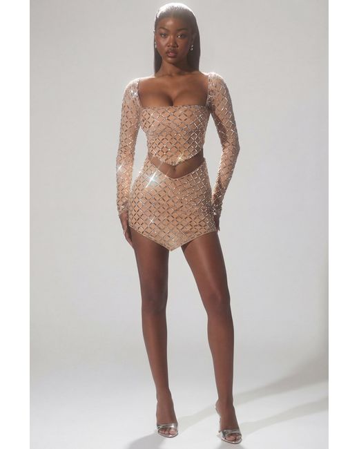 Oh Polly Natural Embellished Asymmetric Crop Top