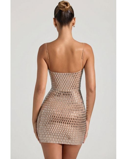 Oh Polly Natural Embellished Cut-Out Mini Dress