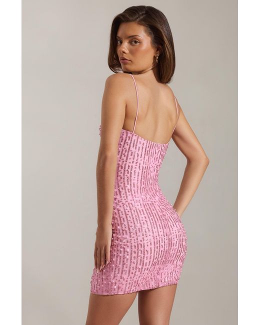 Oh Polly Pink Embellished Scoop-Neck Bodycon Mini Dress