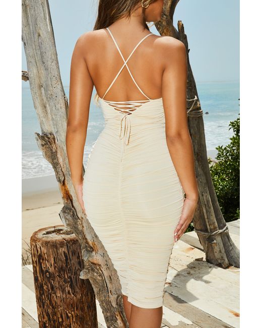 Oh Polly Multicolor Just A Dream Strappy Ruched Midi Dress