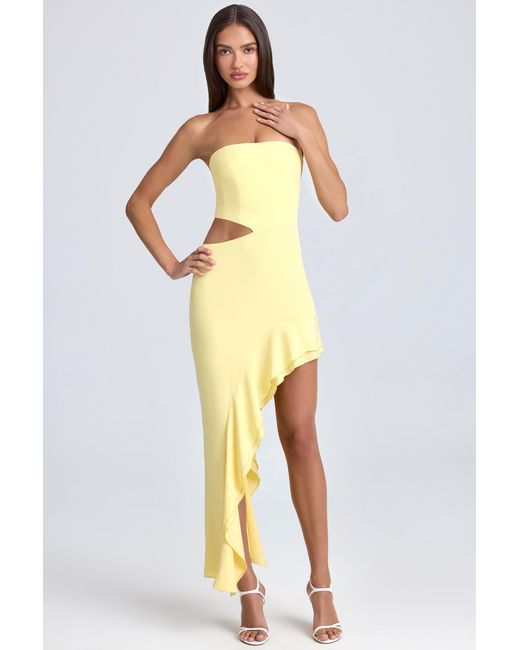 Oh Polly Yellow Bandeau Cut-Out Ruffle-Trim Maxi Dress