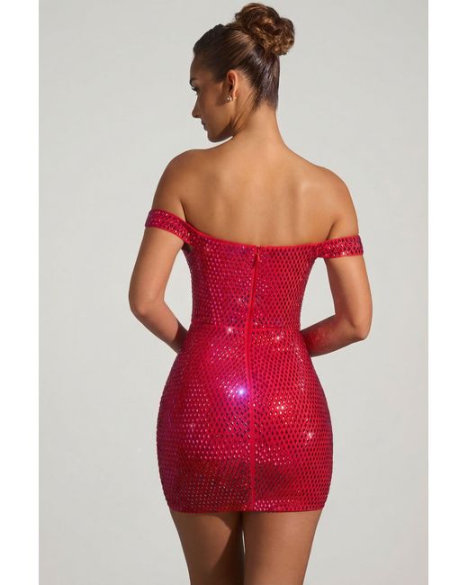 Oh Polly Red Embellished Off-Shoulder Mini Dress