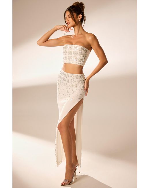 Oh Polly White Hand Embellished Maxi Skirt