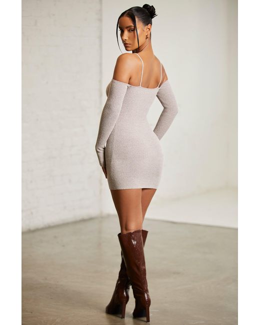Oh Polly Natural Cold Shoulder Long Sleeve Mini Dress