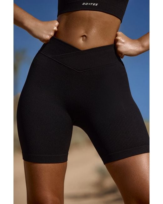 BO+TEE Black High Waist Flexirib Biker Shorts