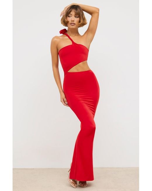 Oh Polly Red Jersey Asymmetric Cut Out Maxi Dress