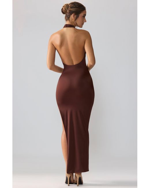 Oh Polly Brown Jersey Cowl Neck Backless Maxi Dress