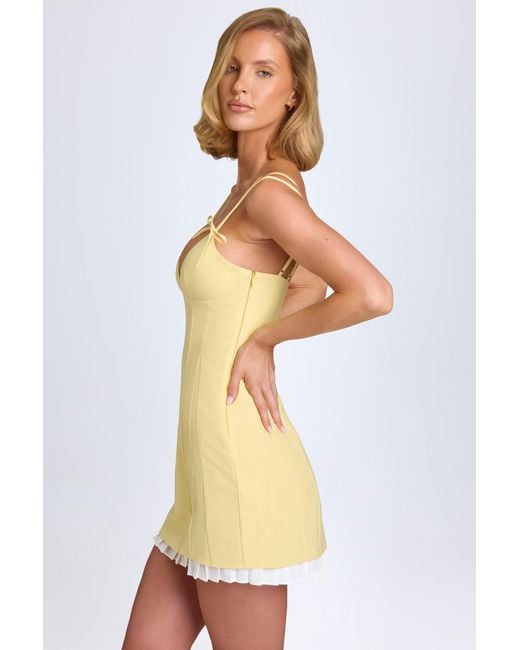 Oh Polly Yellow Bow-Detail Pleated Mini Dress