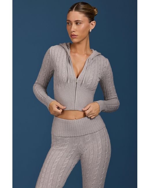 Women's Grey Cable Knit Zip-Up Hoodie