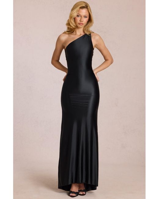 Oh Polly Black Asymmetric Tie-Back Gown