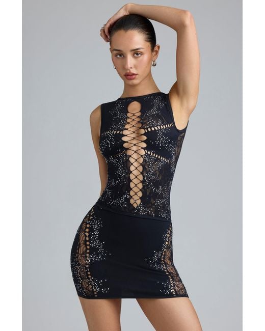 Oh Polly Black Embellished Mid-Rise Mini Skirt