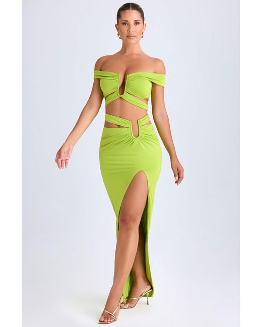 Oh Polly Green Asymmetric Cut-Out Maxi Skirt