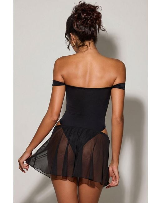 Oh Polly Black Off-Shoulder Layered Mini Dress