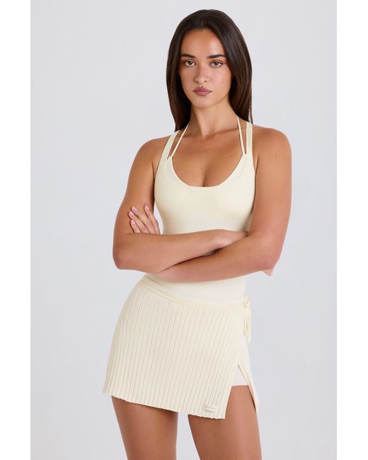 BO+TEE White Ribbed Knit Tie Wrapover Skort