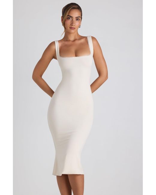 Women's White Modal Lace-Trim Midaxi Dress