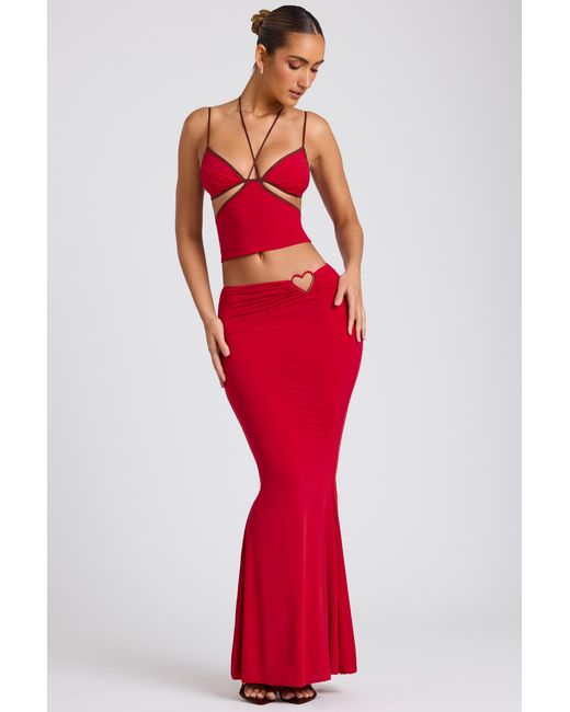 Oh Polly Red Mid Rise Maxi Skirt