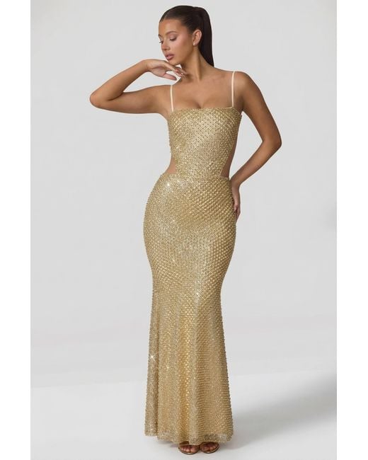Oh Polly Metallic Embellished Cut-Out Gown