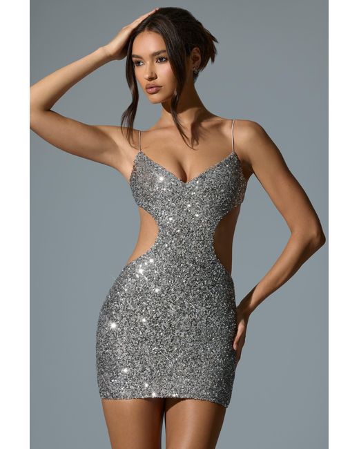 Oh Polly Metallic Embellished Cut-Out Mini Dress