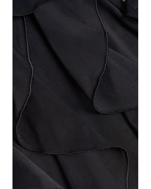 Oh Polly Black Ruffled Mid-Rise Flared Trousers
