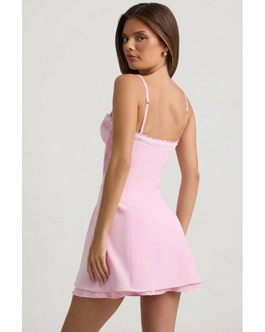 Oh Polly Pink Bow-Detail Scalloped A-Line Mini Dress