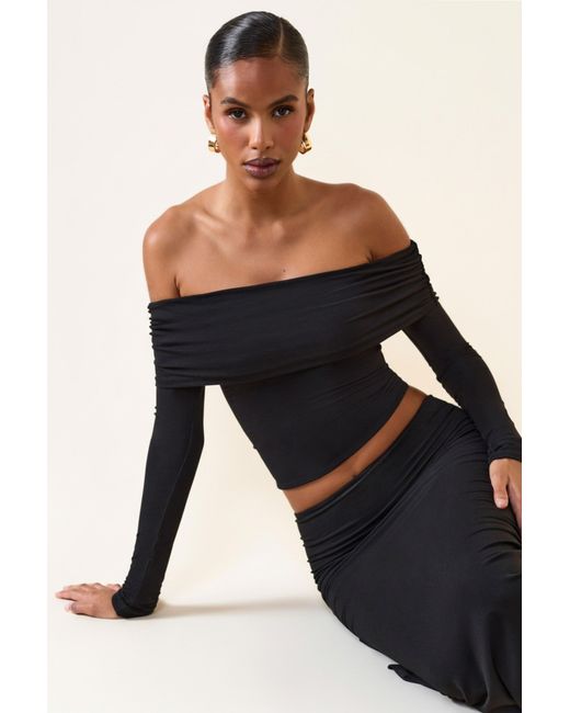 Oh Polly Black Modal Off-Shoulder Long-Sleeve Top