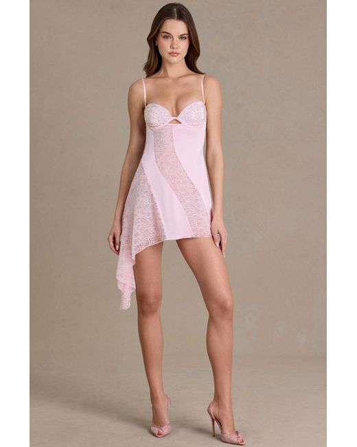Oh Polly Pink Satin Embellished Cupped Mini Dress