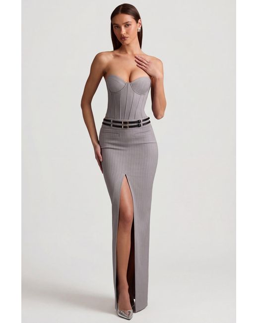 Oh Polly Gray Pinstripe Low-Rise Maxi Skirt
