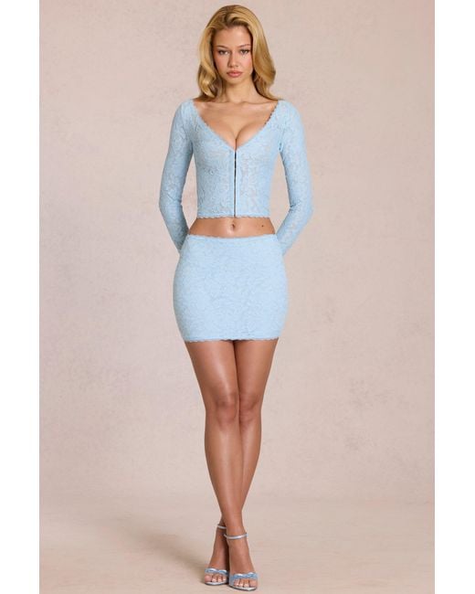 Oh Polly Blue Lace Mini Skirt