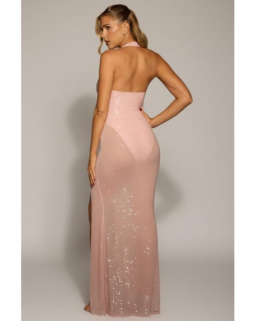 Oh Polly Pink Embellished Halterneck Corset Gown