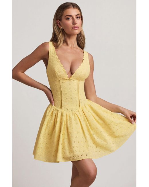 Oh Polly Yellow Broderie Anglaise Bow-Detail A-Line Mini Dress