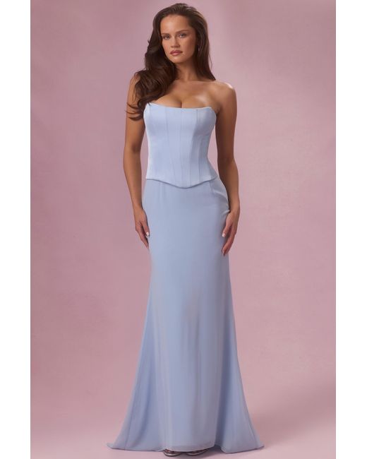 Women's Blue Satin Corset Bridesmaid Dress