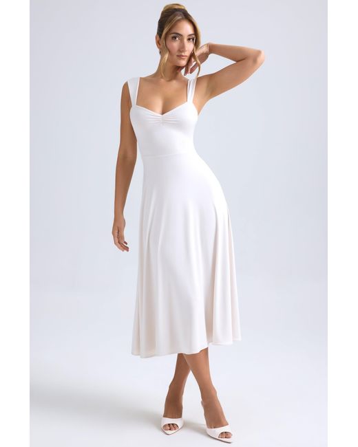 Oh Polly White Sweetheart-Neck Ruched Midaxi Dress