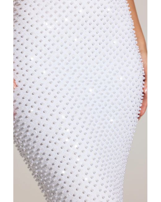 Oh Polly White Embellished Cowl-Neck Maxi Dress