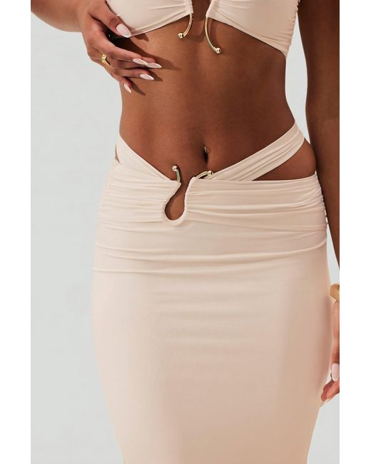 Oh Polly White Ruched Waist Hardware Detail Maxi Skirt