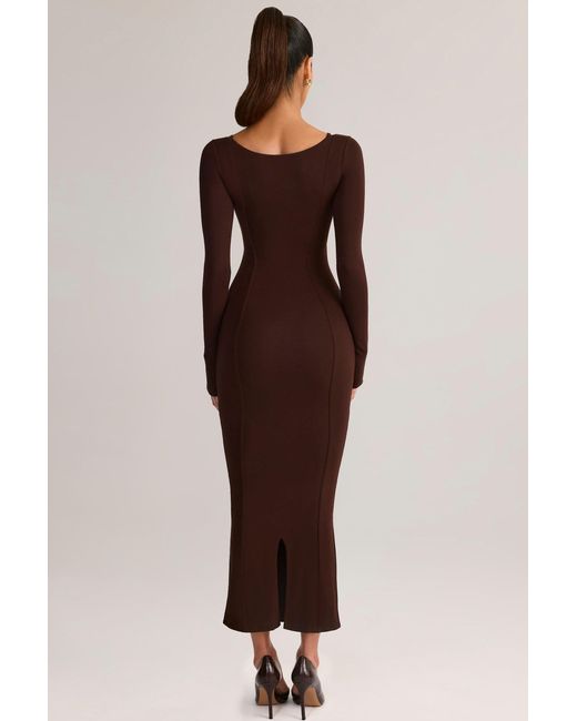 Oh Polly Brown Modal Peekaboo Long-Sleeve Midi Dress