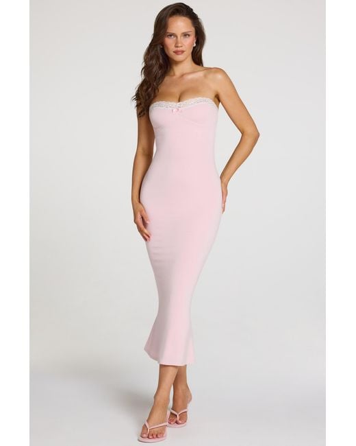 Oh Polly Pink Modal Lace-Trim Midaxi Dress